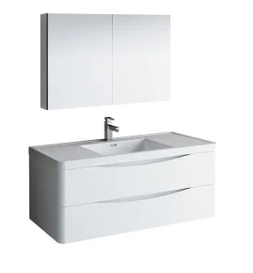 Fresca Tuscany 48 White Bath Bowl Vessel Drain Vanity Set w/ Cabinet & Faucet