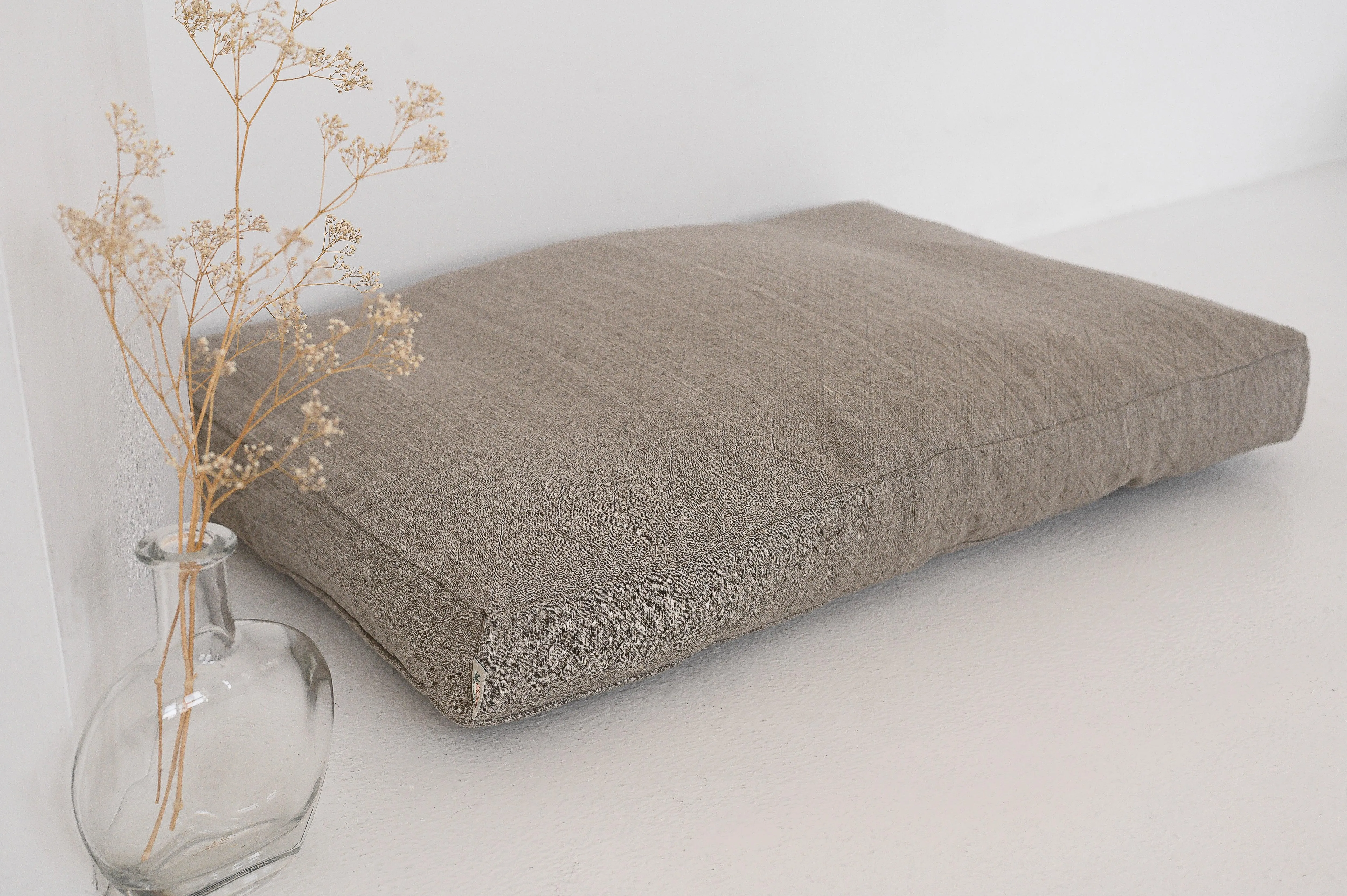 Geometric Hemp Linen Pet Mat Pad Mattress Cushion Removable Washable Linen Cover Organic Hemp Fiber Filler Natural Linen Fabric Padded Dog