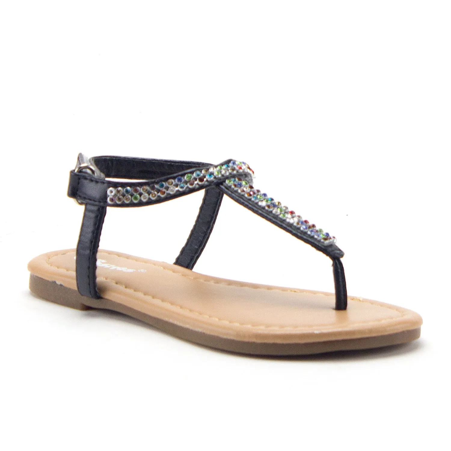 Girls 2710 Rhinestone Rainbow Crystals T-Strap Fashion Sandals Available for Toddlers