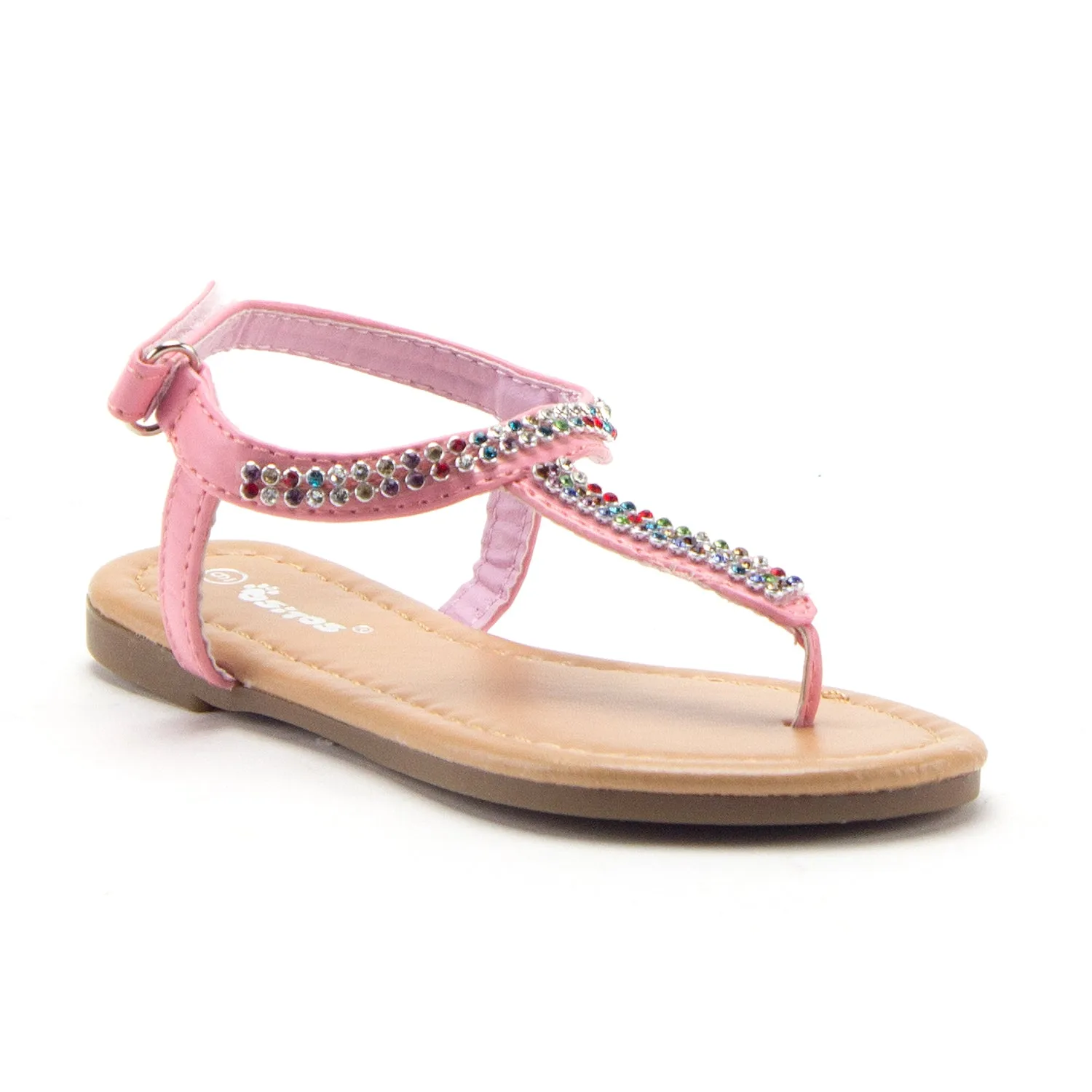 Girls 2710 Rhinestone Rainbow Crystals T-Strap Fashion Sandals Available for Toddlers