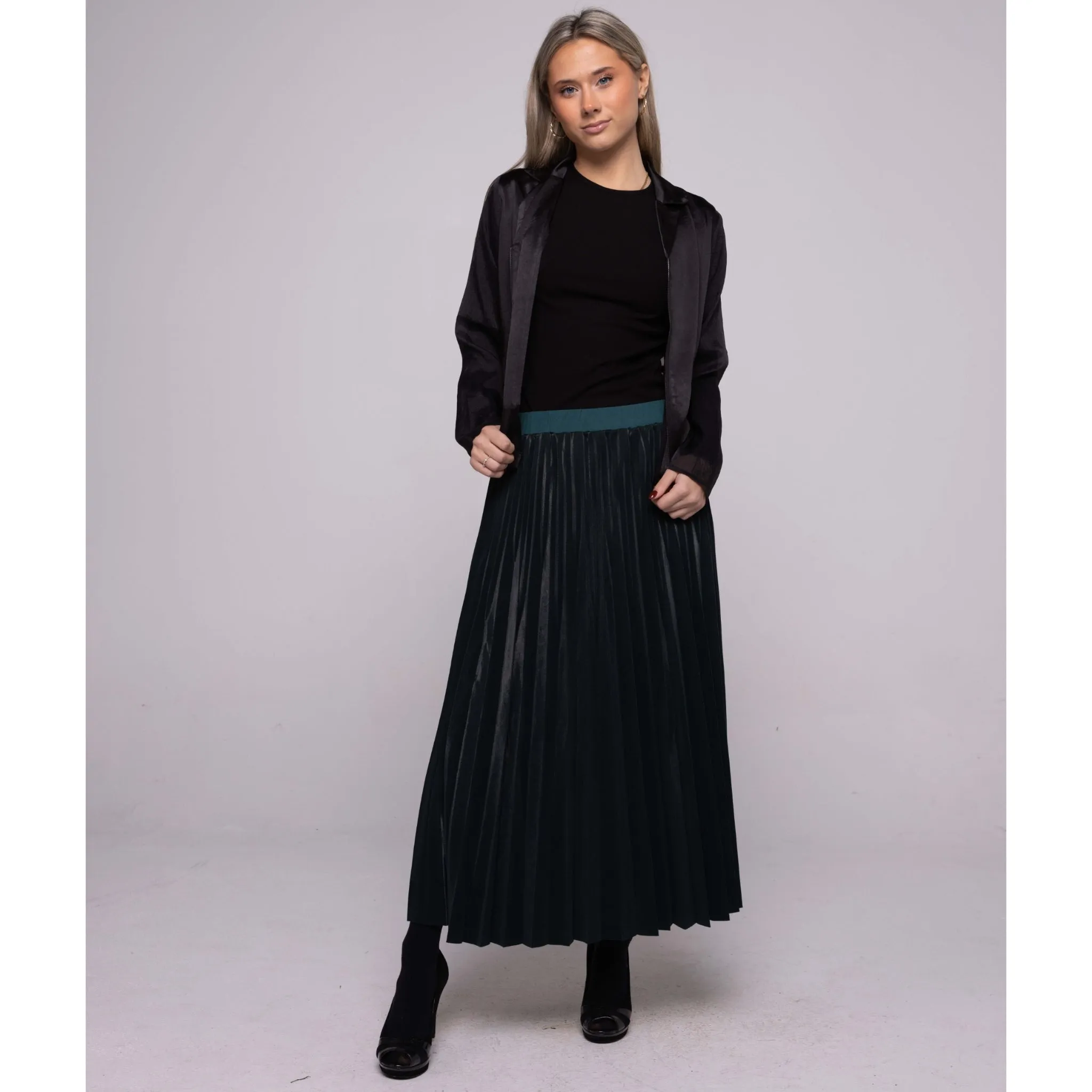 Green Pleated Midi Maxi Skirt