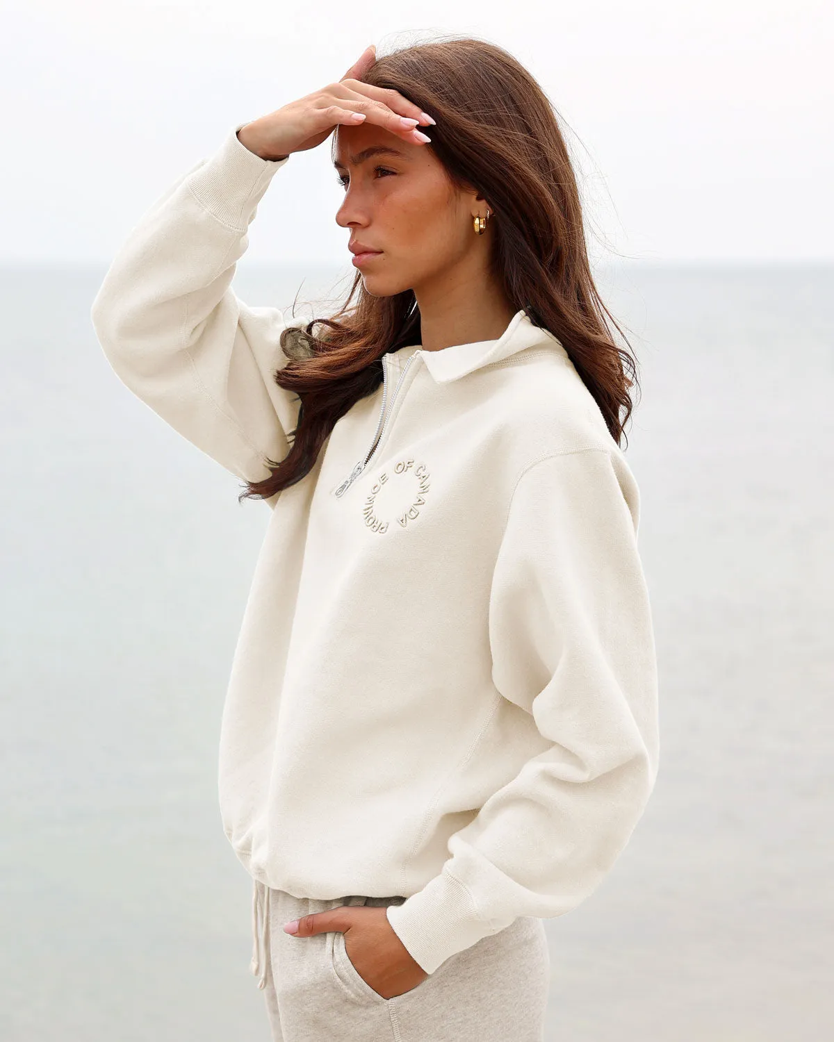 Half Zip Fleece Sweatshirt Cream - Unisex