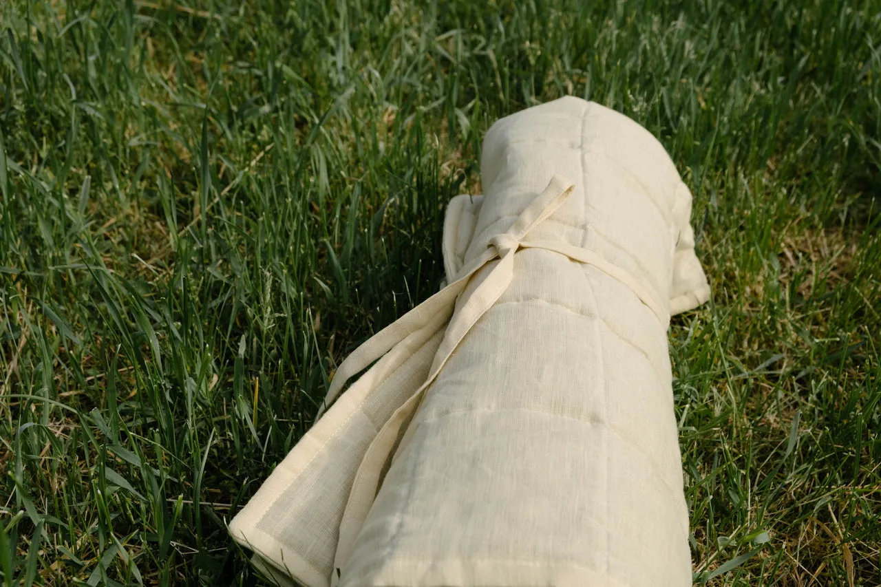 Hemp Linen Play Mat filled HEMP Fiber in Natural Linen fabric Light Yellow Mustard Blanky padded