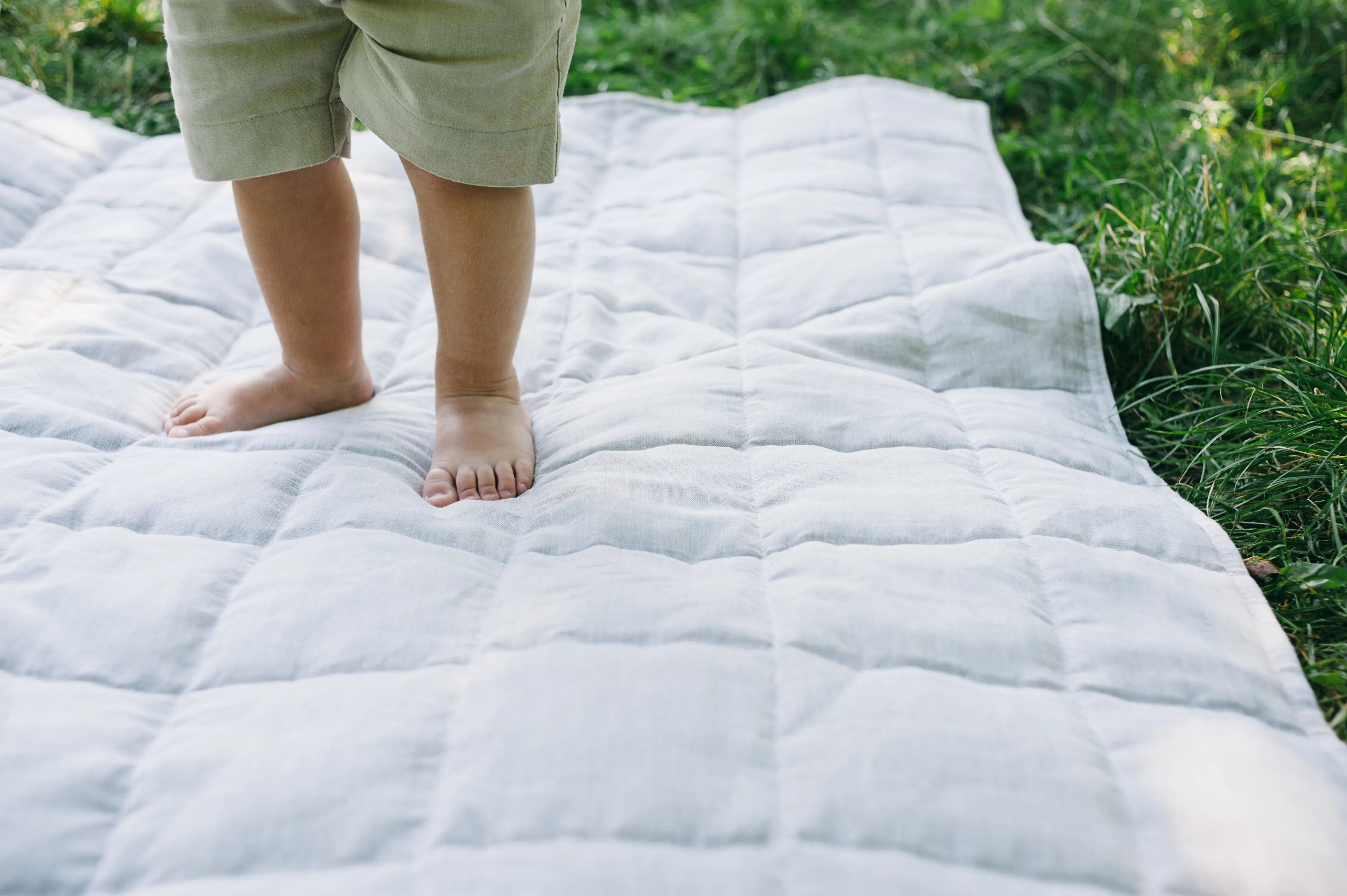 Hemp Linen Play Mat filled HEMP Fiber in Natural Linen fabric Light Yellow Mustard Blanky padded