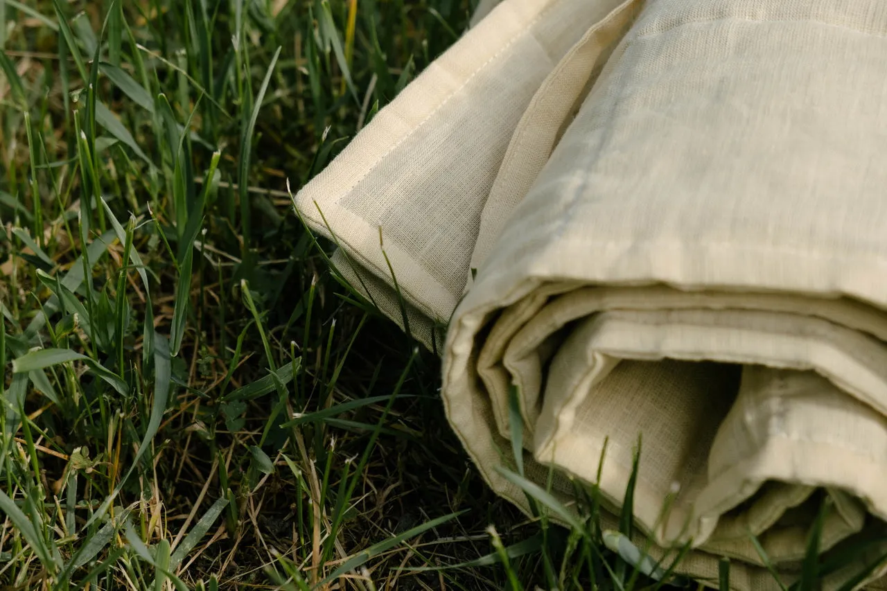 Hemp Linen Play Mat filled HEMP Fiber in Natural Linen fabric Light Yellow Mustard Blanky padded