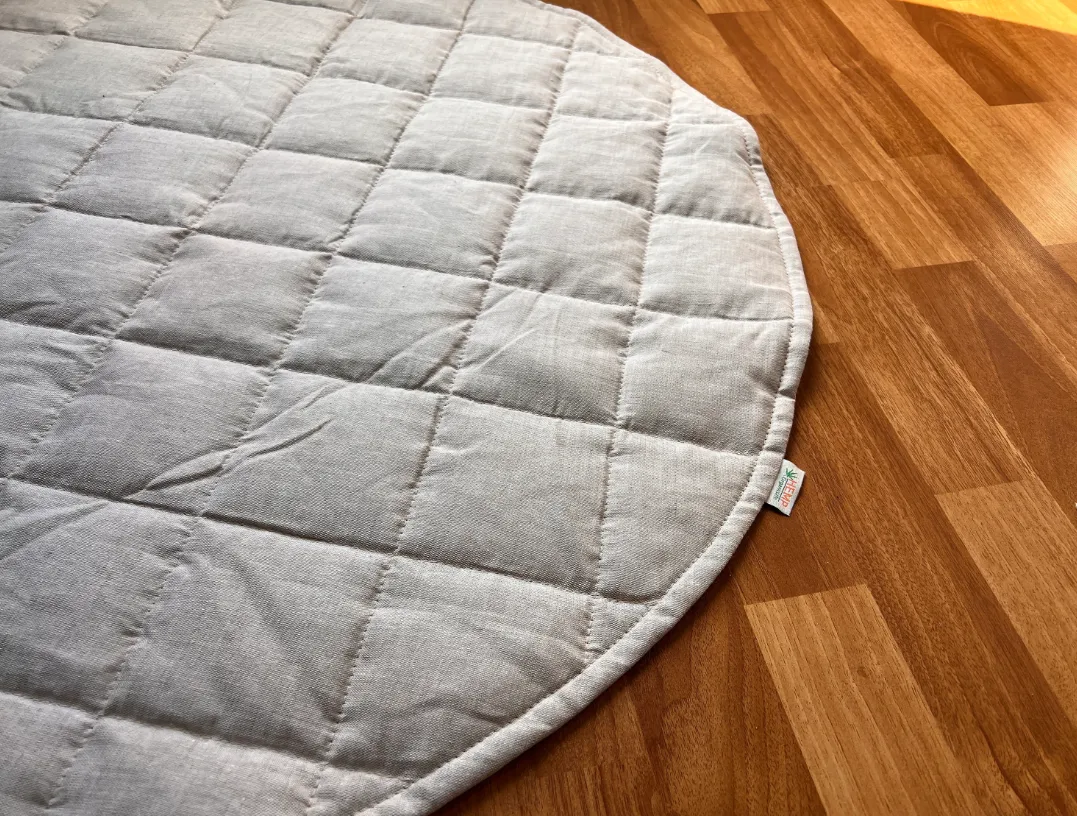 Hemp Linen Round Play mat filled HEMP Fiber in non-dyed linen fabric play quilted mat kids Activity Tummy time mat