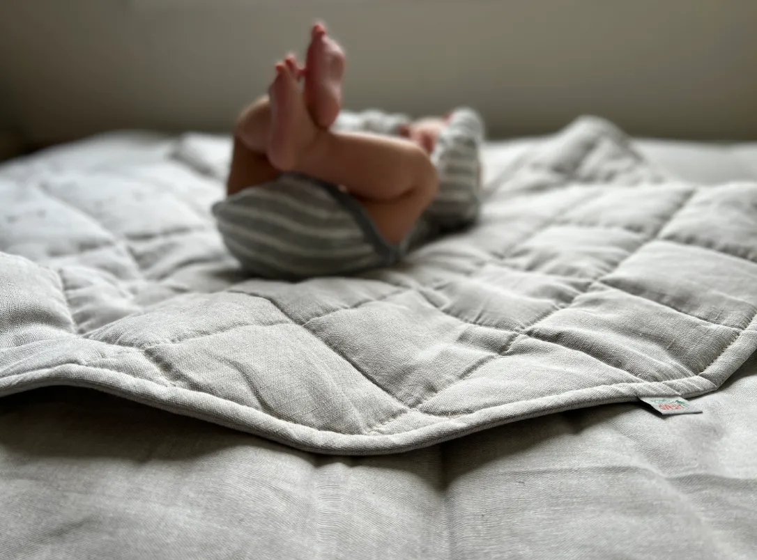 Hemp Linen Round Play mat filled HEMP Fiber in non-dyed linen fabric play quilted mat kids Activity Tummy time mat