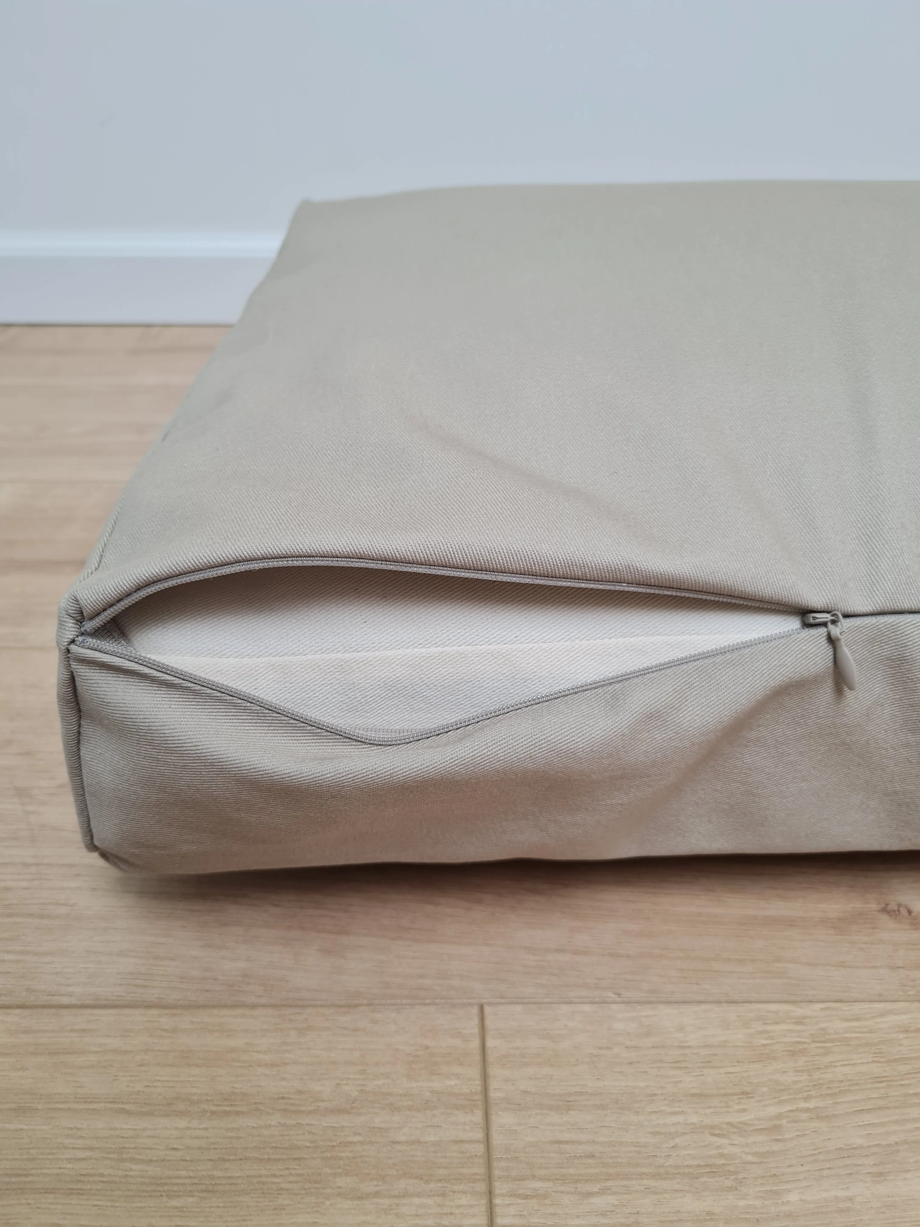 Hemp Pet Mat Pad Cushion Removable Cotton Water Repellent Cover in grey olive Color Organic Hemp Fiber Filler in Cotton Fabric Padded Dog