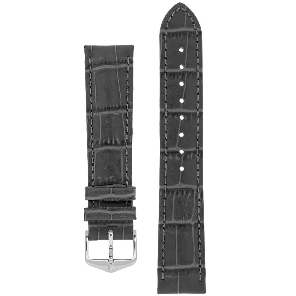 Hirsch DUKE Alligator Embossed Leather Watch Strap (Silver Buckle)