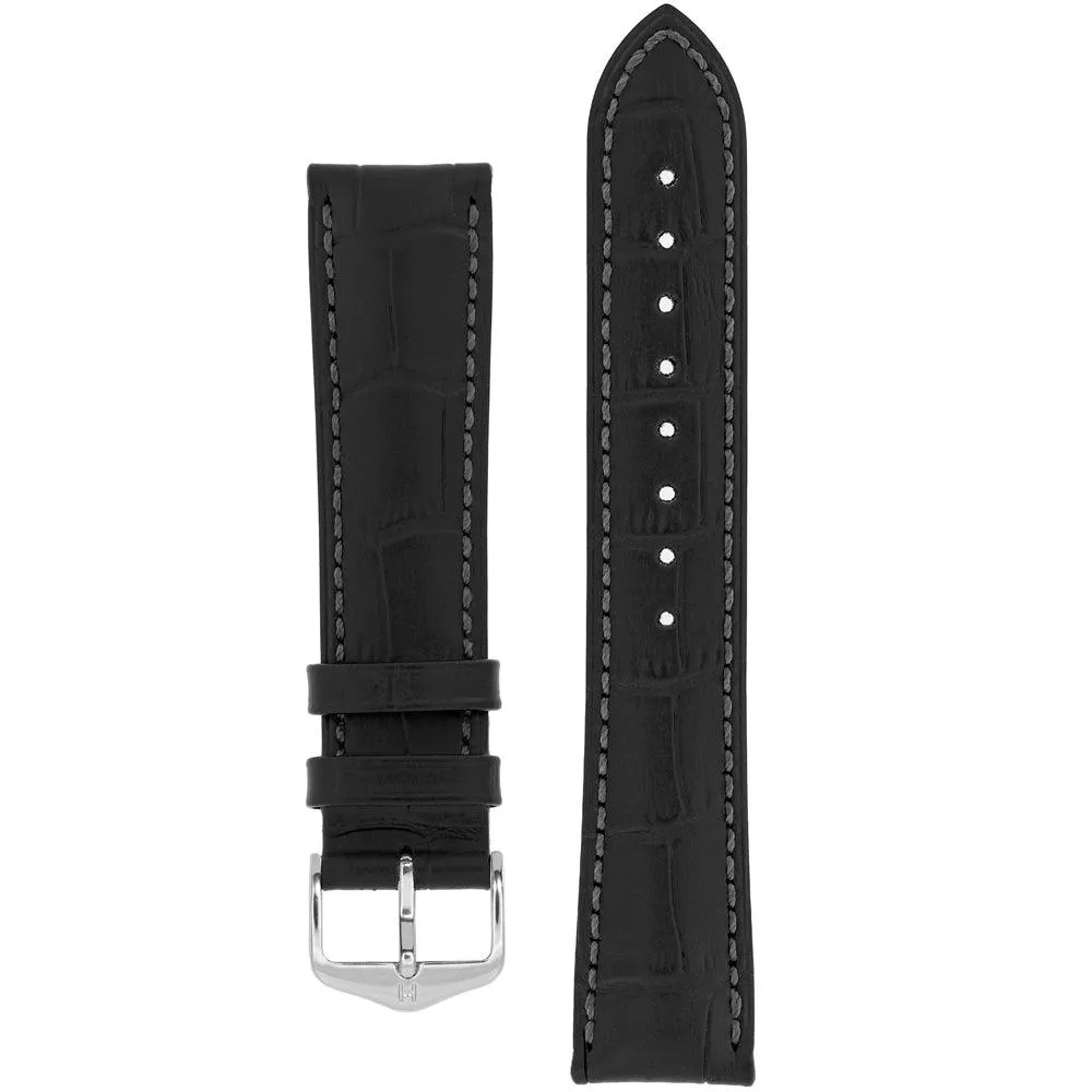 Hirsch DUKE Alligator Embossed Leather Watch Strap (Silver Buckle)