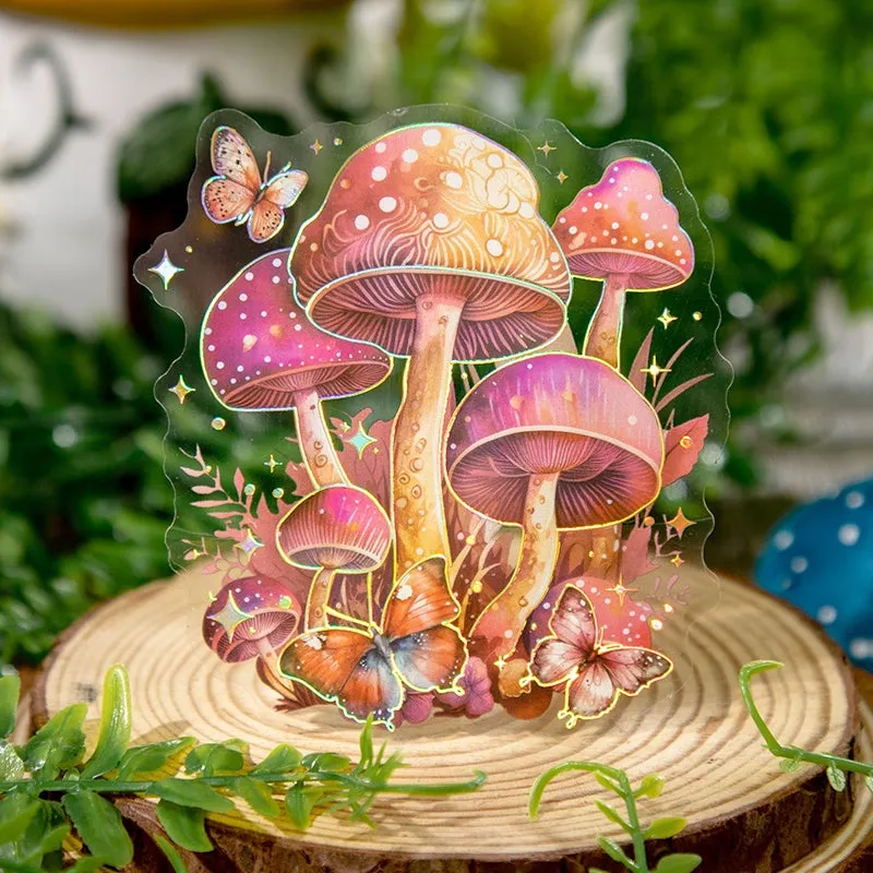 Holographic Hot Stamping Fairy Tale Mushroom Clear Transparent Stickers