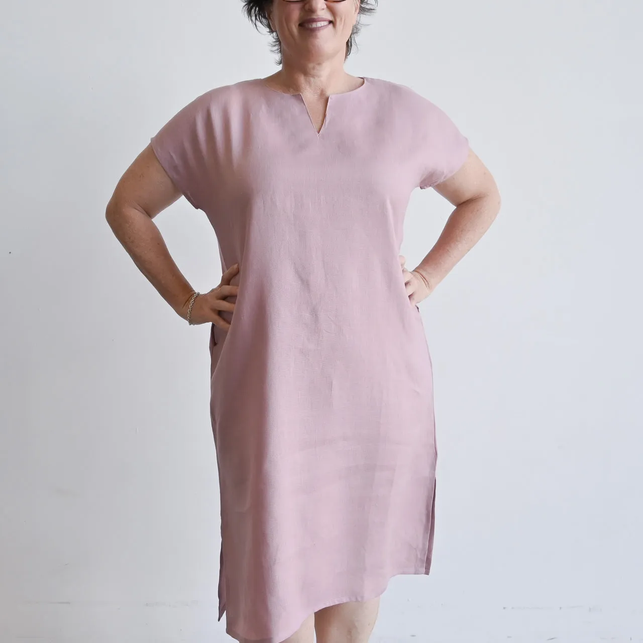 Kobomo Linen Sari Tunic Dress - Heather Pink