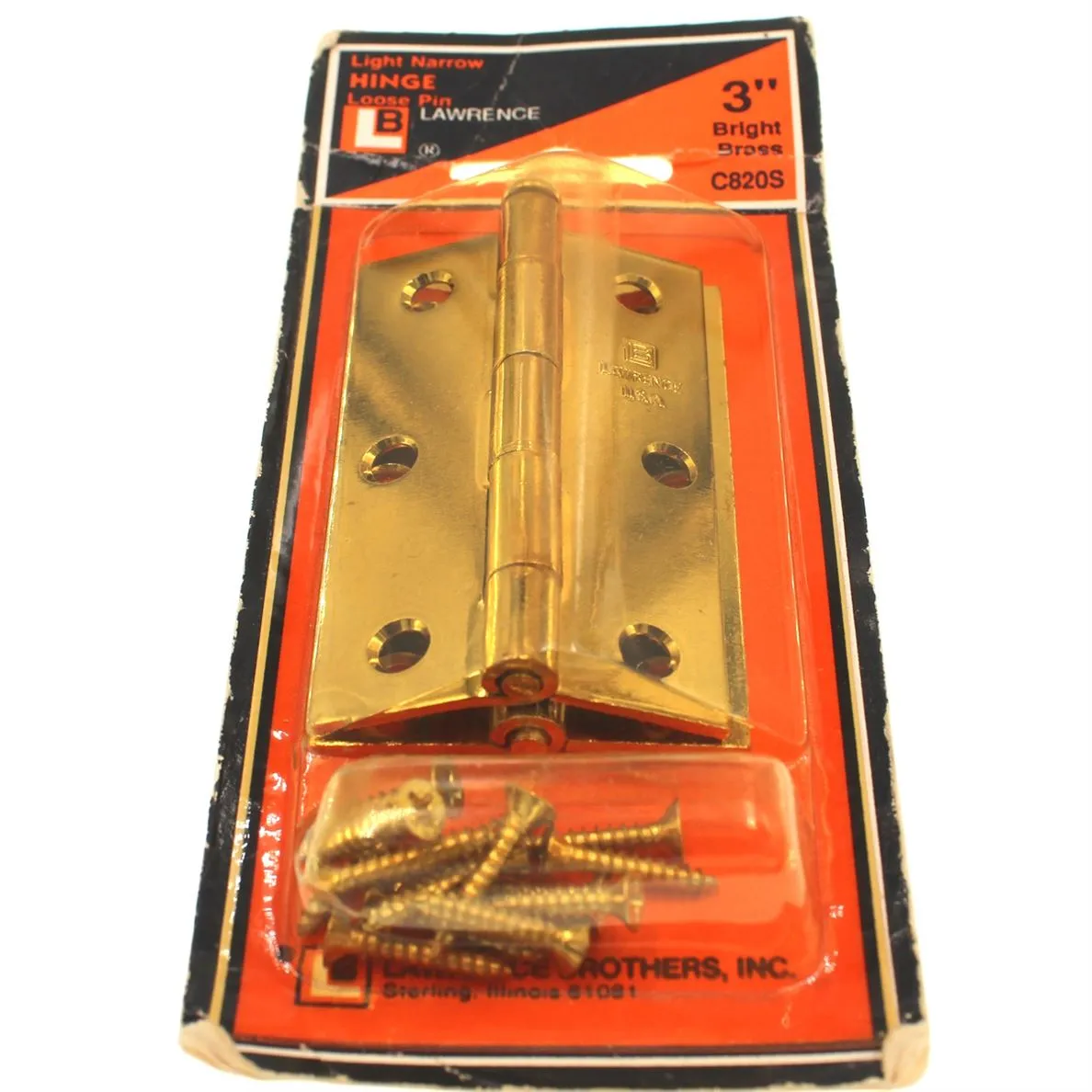 Lawrence Brothers 3 x 2 Loose Pin Narrow Hinges Bright Brass 2 Pack C820S-BB