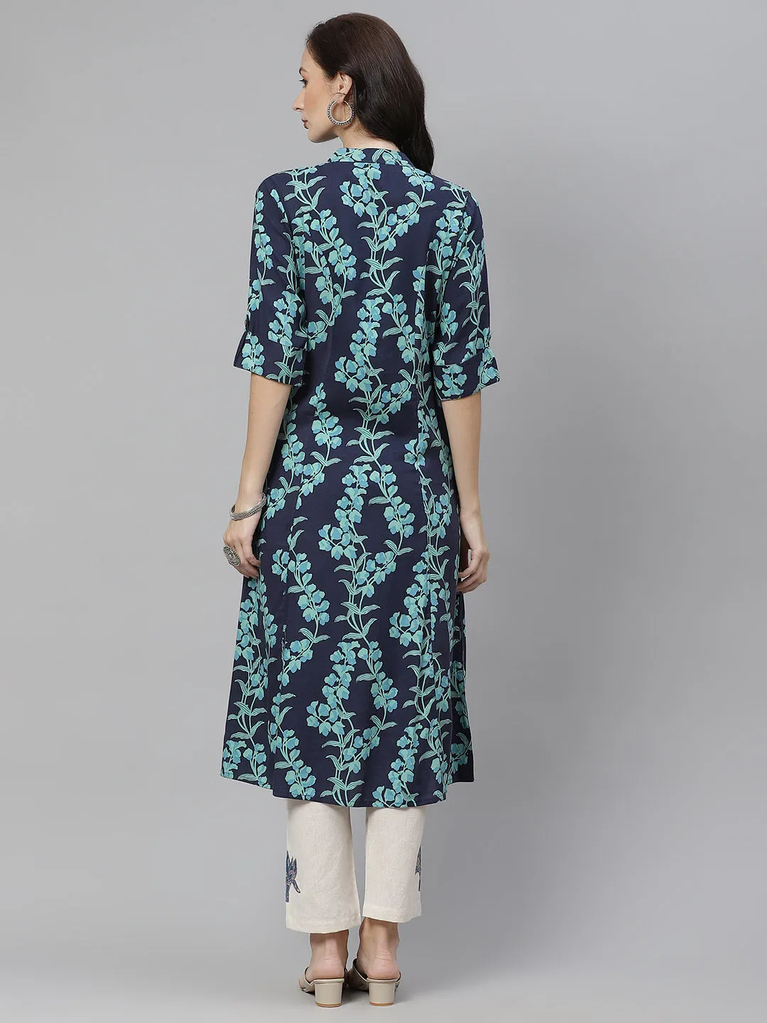 Leaf Printed A-line Rayon Kurta