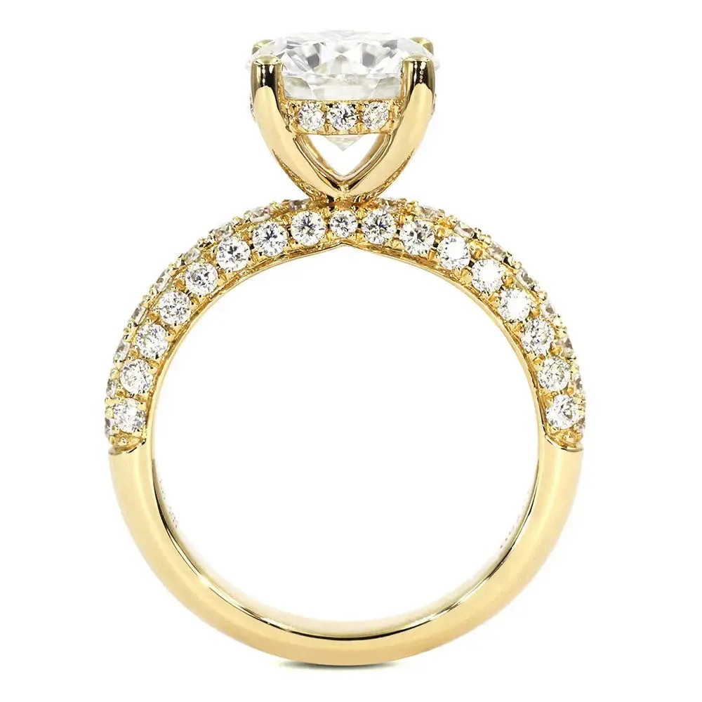 LeCaine Round Moissanite with Micro Pave Band Ring in 18K Yellow gold