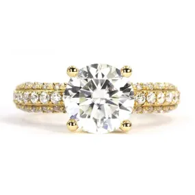 LeCaine Round Moissanite with Micro Pave Band Ring in 18K Yellow gold