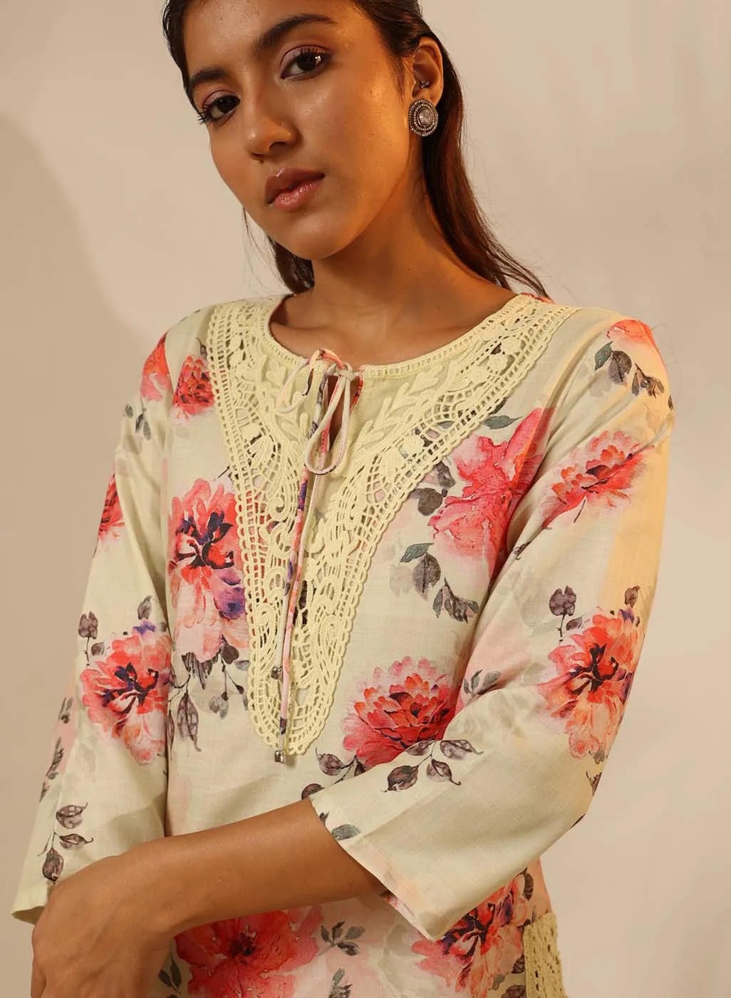 Light Yellow Floral Printed Tunic