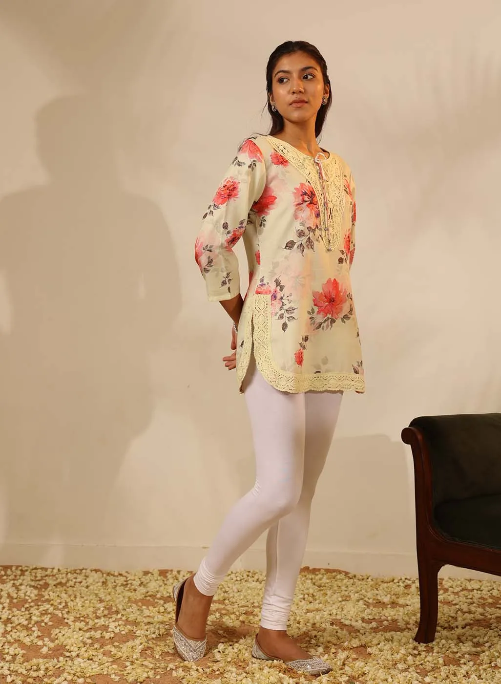 Light Yellow Floral Printed Tunic