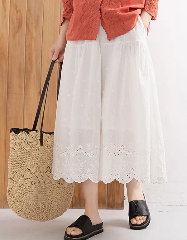 Lined Solid Cotton Embroidered Summer Leisure Skirt