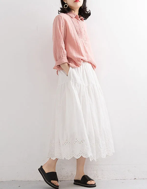 Lined Solid Cotton Embroidered Summer Leisure Skirt