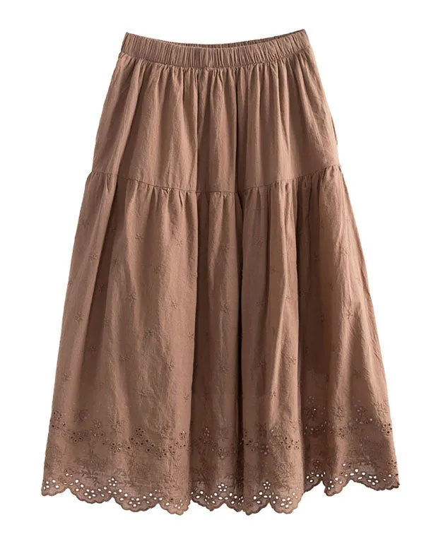 Lined Solid Cotton Embroidered Summer Leisure Skirt