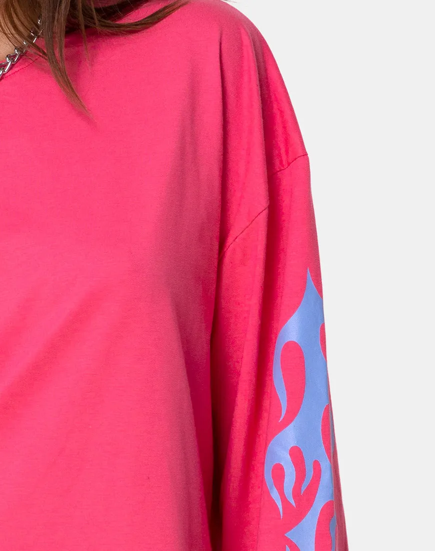 Lotsun Sweatshirt in Pink with Flame