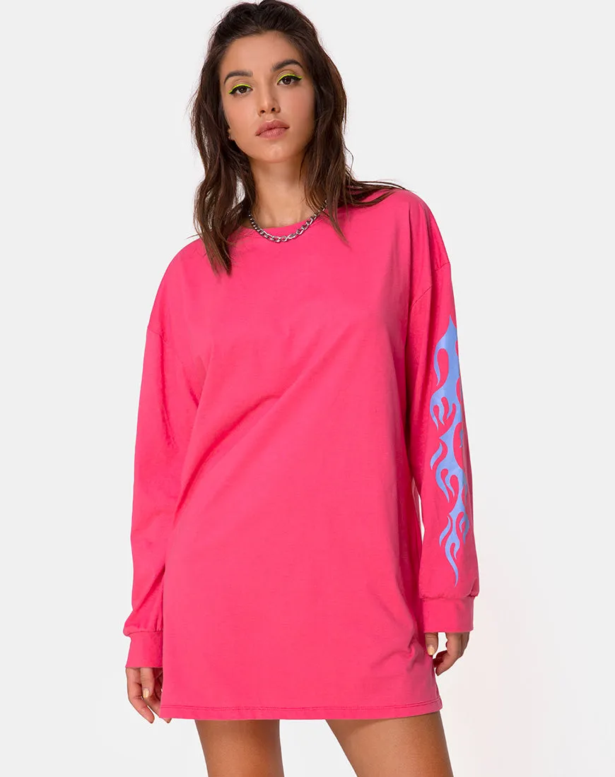 Lotsun Sweatshirt in Pink with Flame