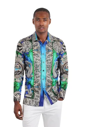 Men's West Dragon Hand-Placed Rhinestone Long-Sleeve Shirt