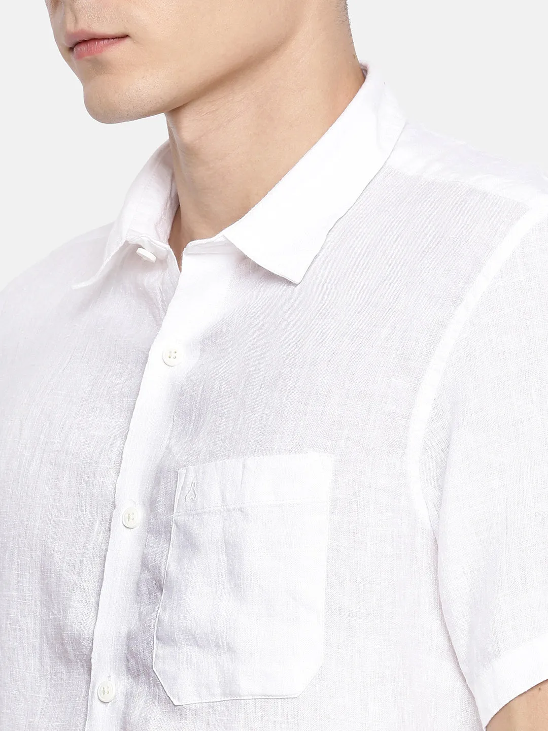 MEN'S WHITE SOLID SLIM FIT LINEN SHIRT