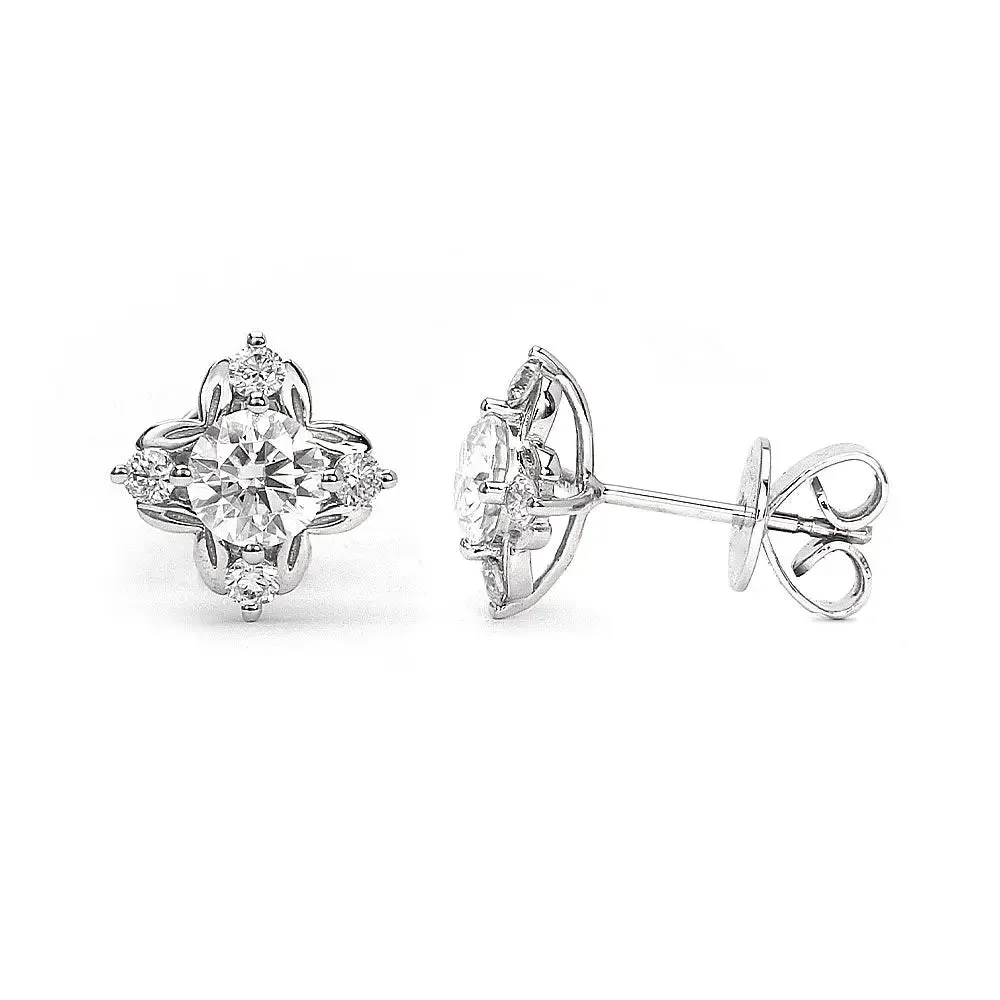 Moissanite Earrings With Lab-Grown Diamond Halo, The Chloe Collection