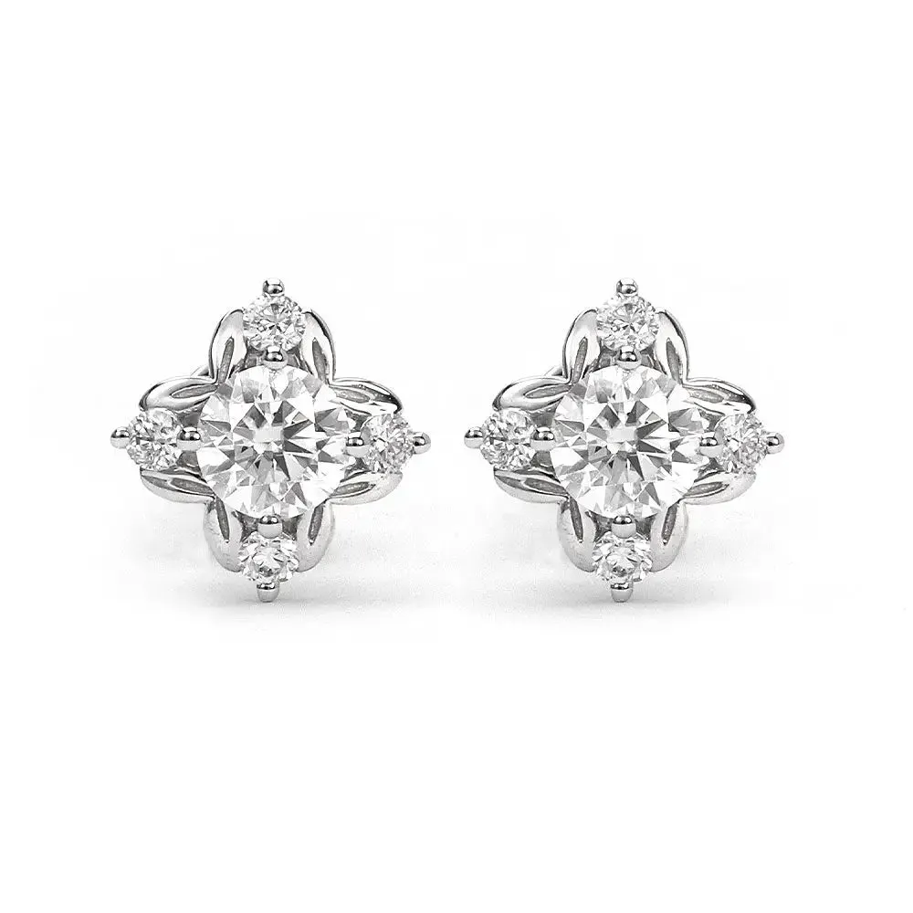 Moissanite Earrings With Lab-Grown Diamond Halo, The Chloe Collection