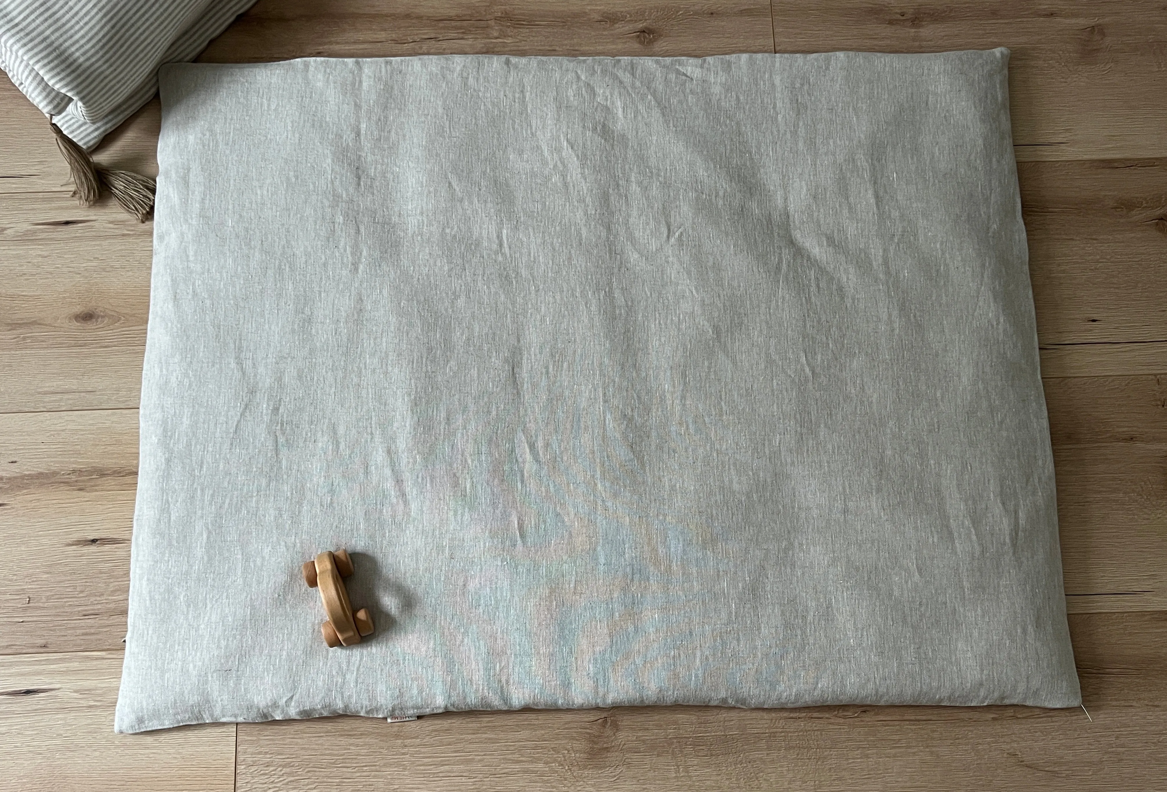 Natural Hemp Linen Play Mat with Linen Removable cover filled organic HEMP Fiber - cotton mat in non-dyed linen Nursery Baby Blanky padded