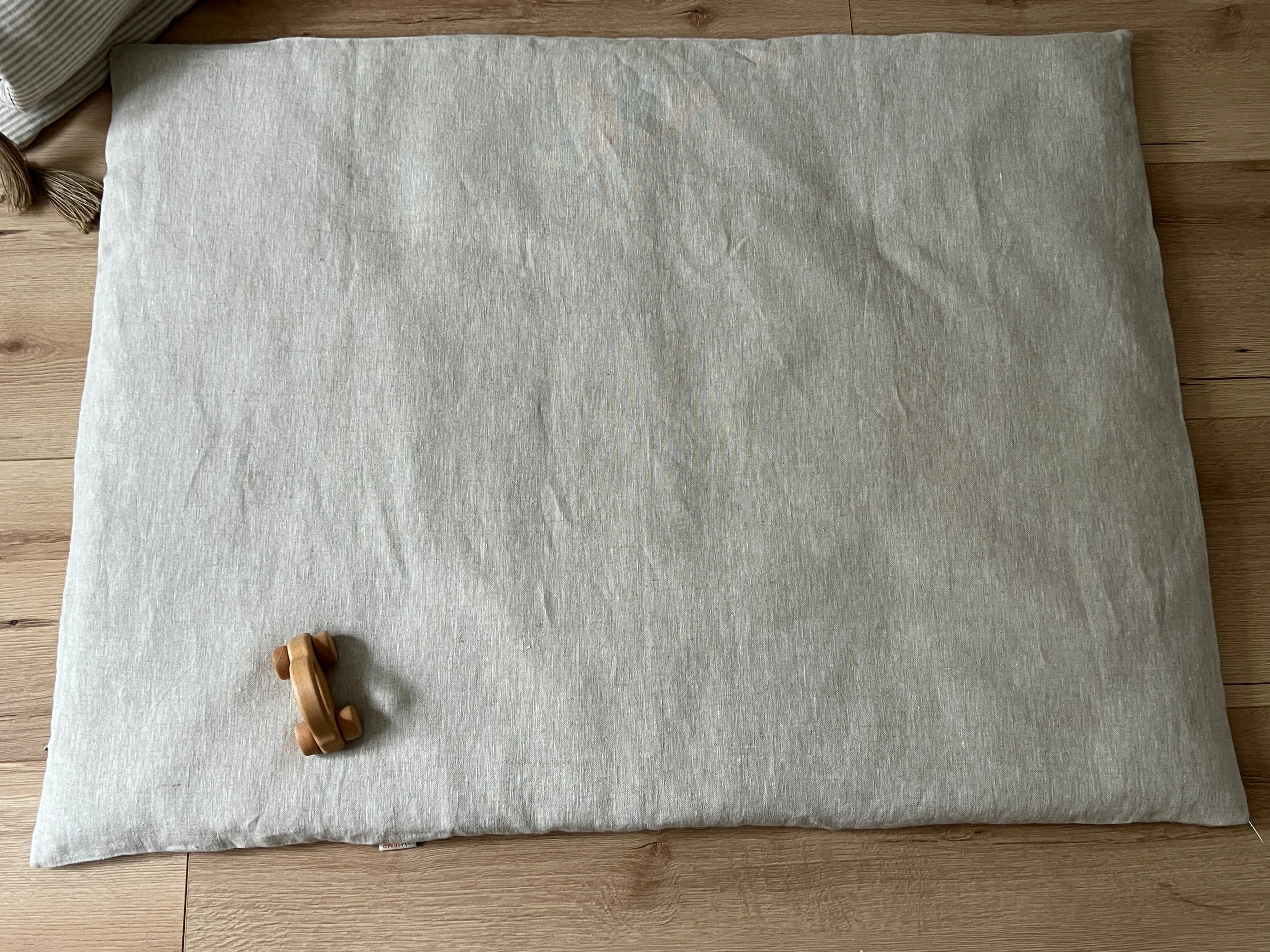 Natural Hemp Linen Play Mat with Linen Removable cover filled organic HEMP Fiber - cotton mat in non-dyed linen Nursery Baby Blanky padded