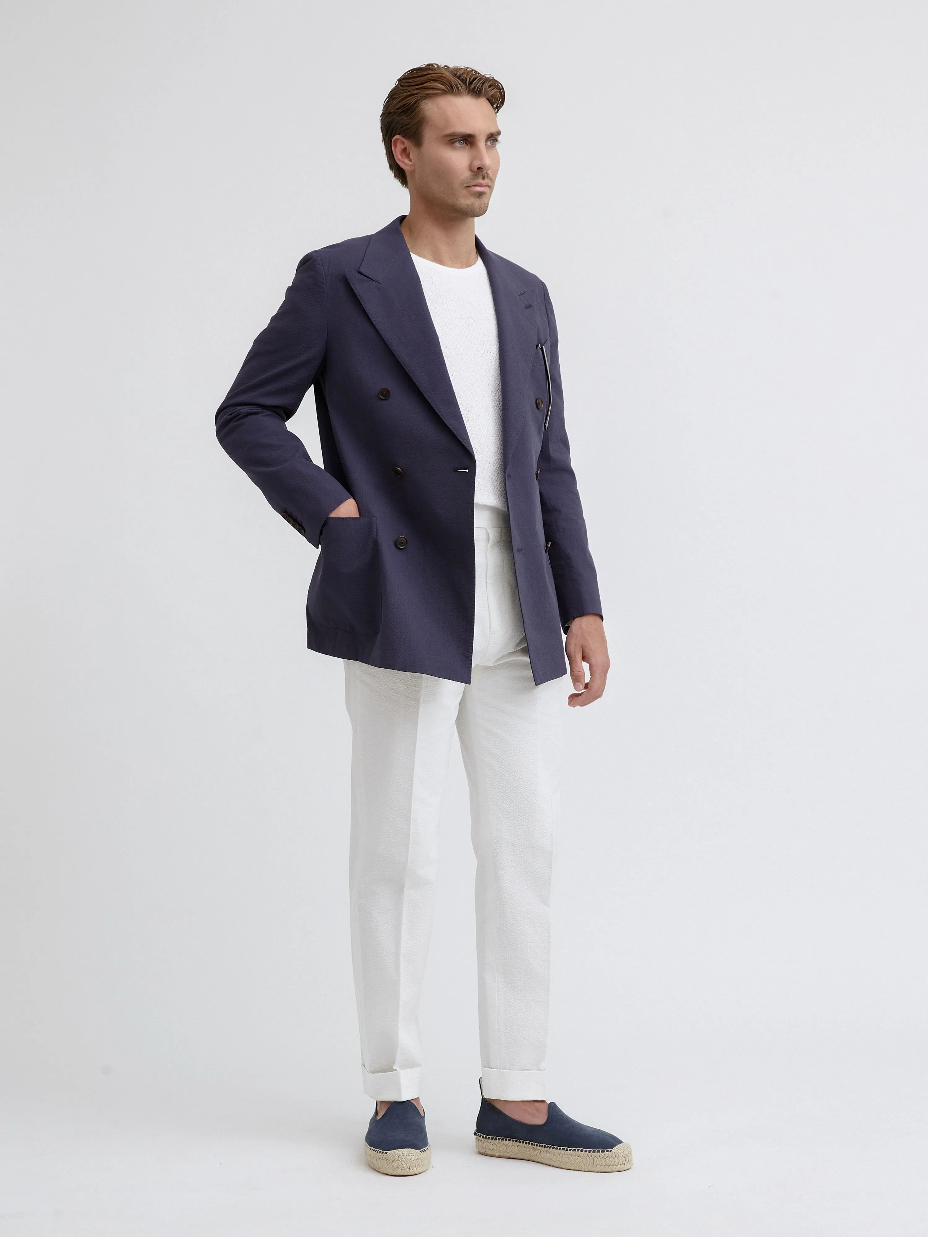 Navy Blue Seersucker Jacket