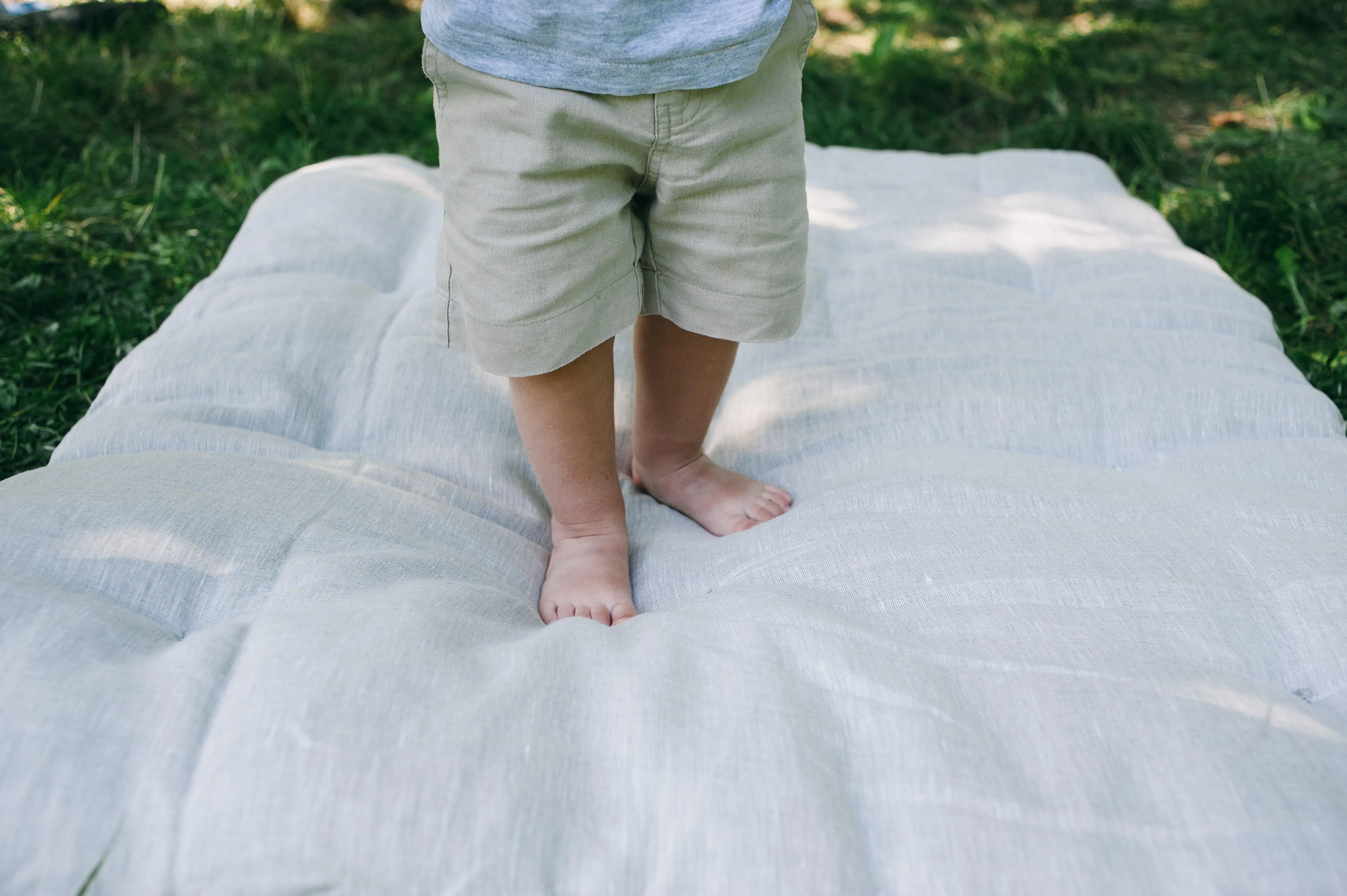 Organic Play mat filled HEMP Fiber in non-dyed linen fabric  Nursery Baby Blanket Blanky padded