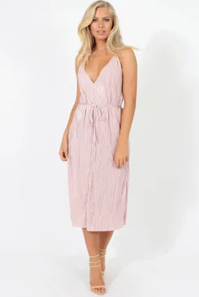 Pink Pleated Midi Slip Dress - Felicia