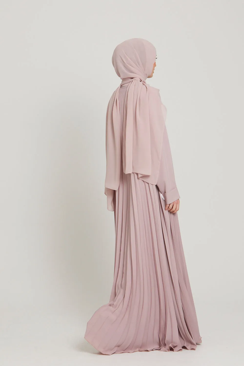 Premium Pleated Umbrella Cut Open Abaya - Smokey Rose