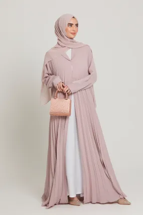 Premium Pleated Umbrella Cut Open Abaya - Smokey Rose