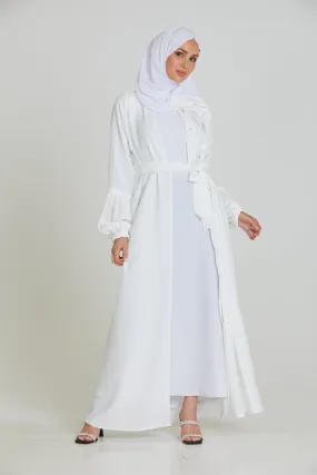 Premium Textured Open Abaya with Pleated Cuffs - White