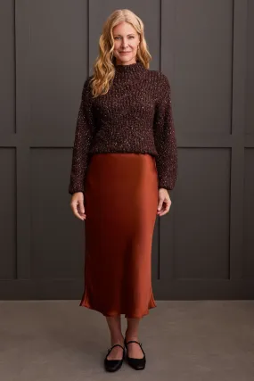 PULL-ON MIDI SKIRT WITH ELASTIC WAIST-Marsala