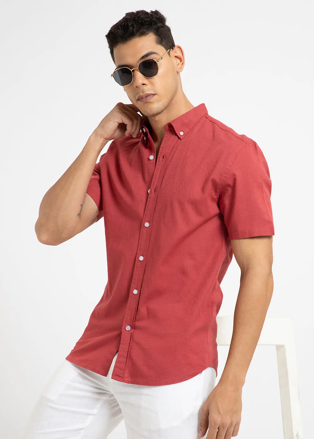 Red Cotton Linen Shirt