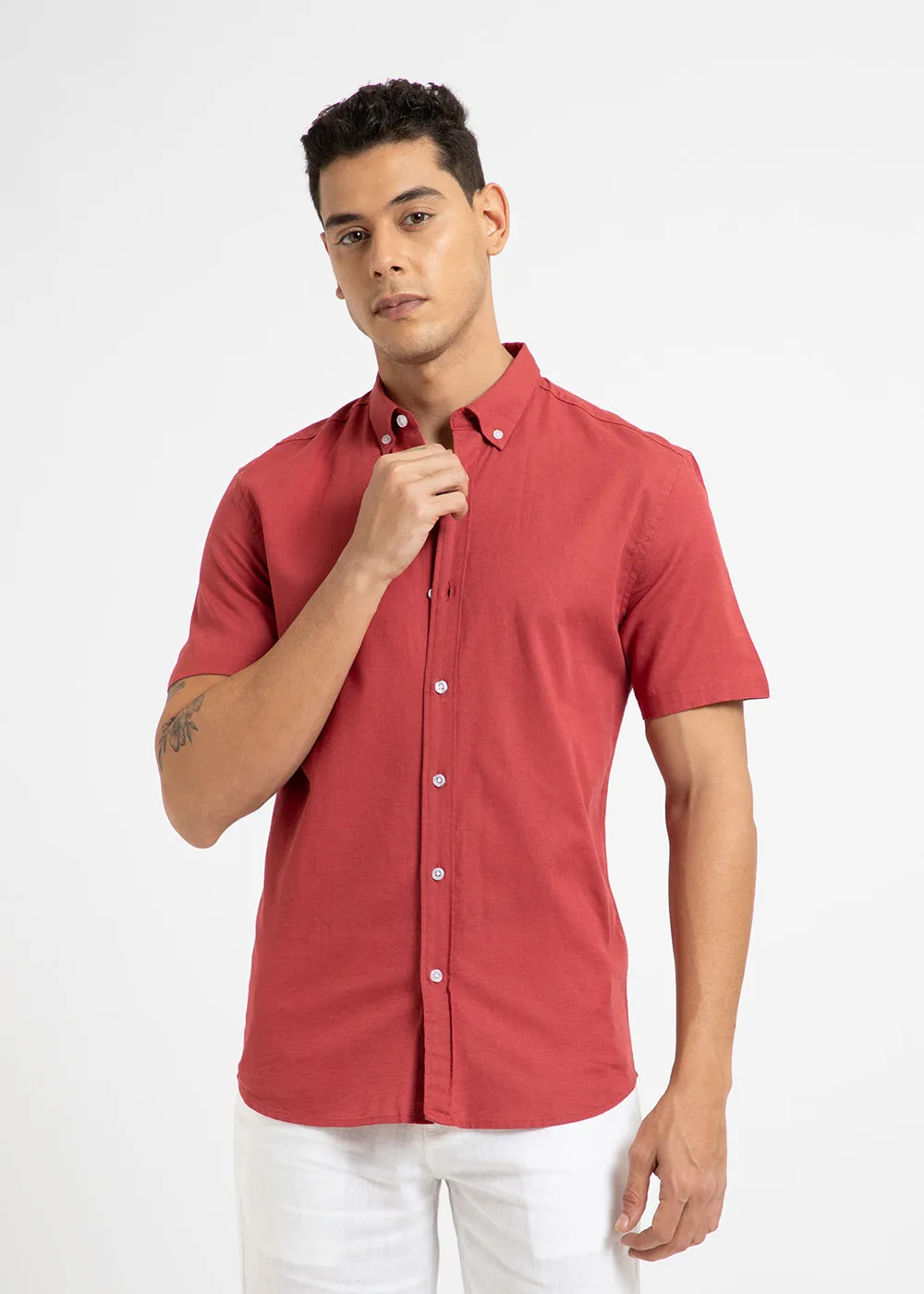 Red Cotton Linen Shirt