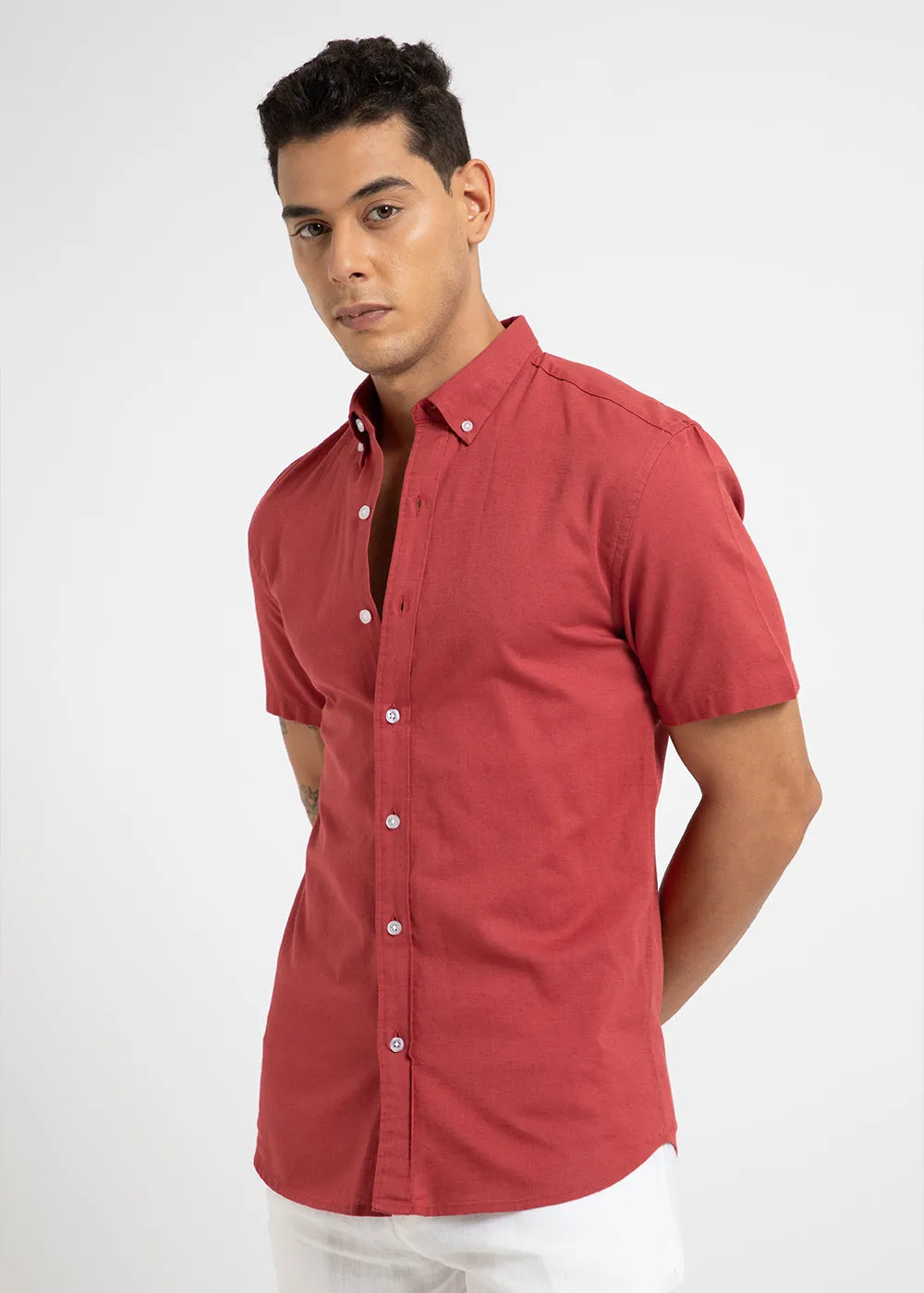 Red Cotton Linen Shirt