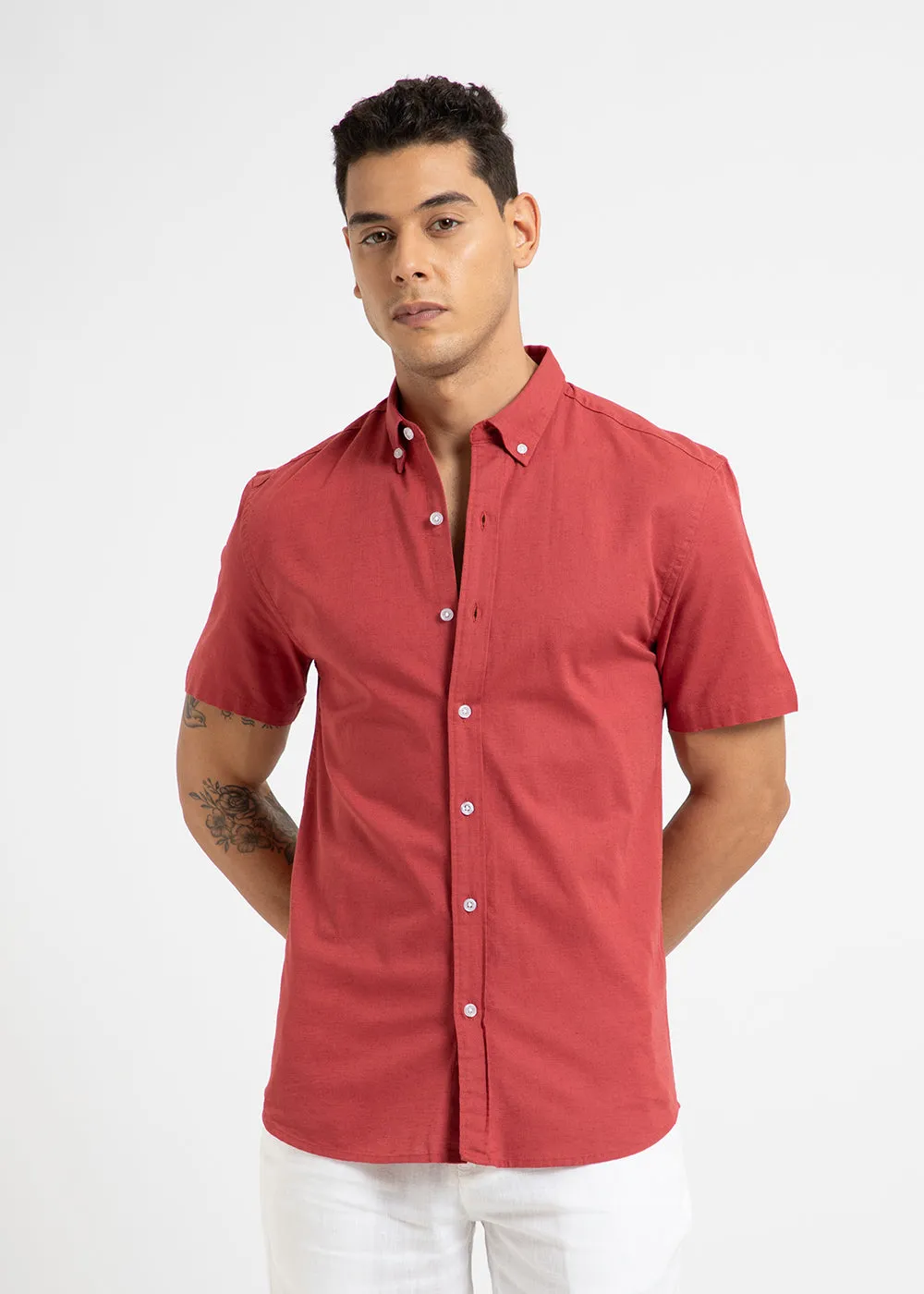 Red Cotton Linen Shirt