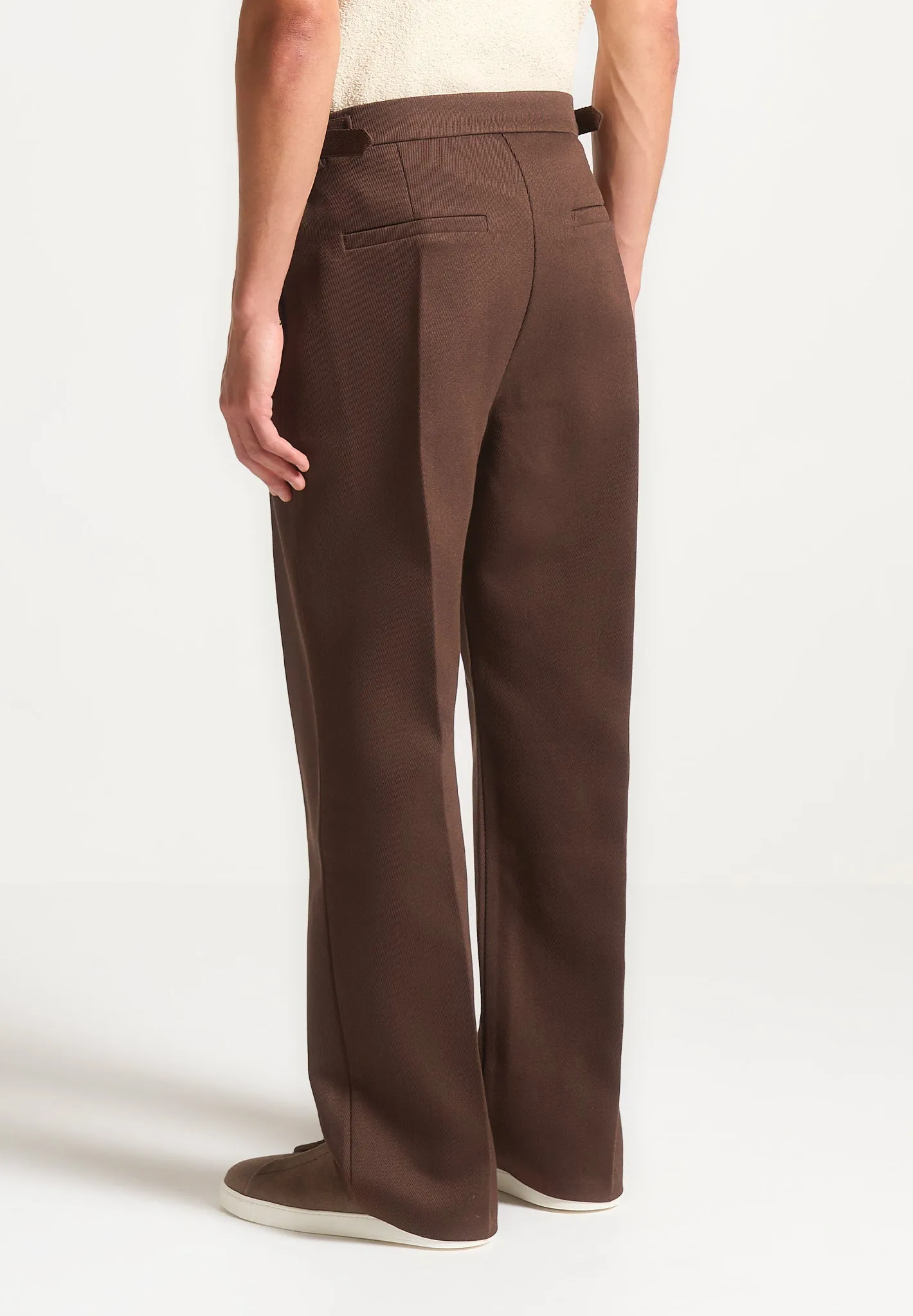 Relaxed Fit Twill Pleated Tailored Trousers - Brown