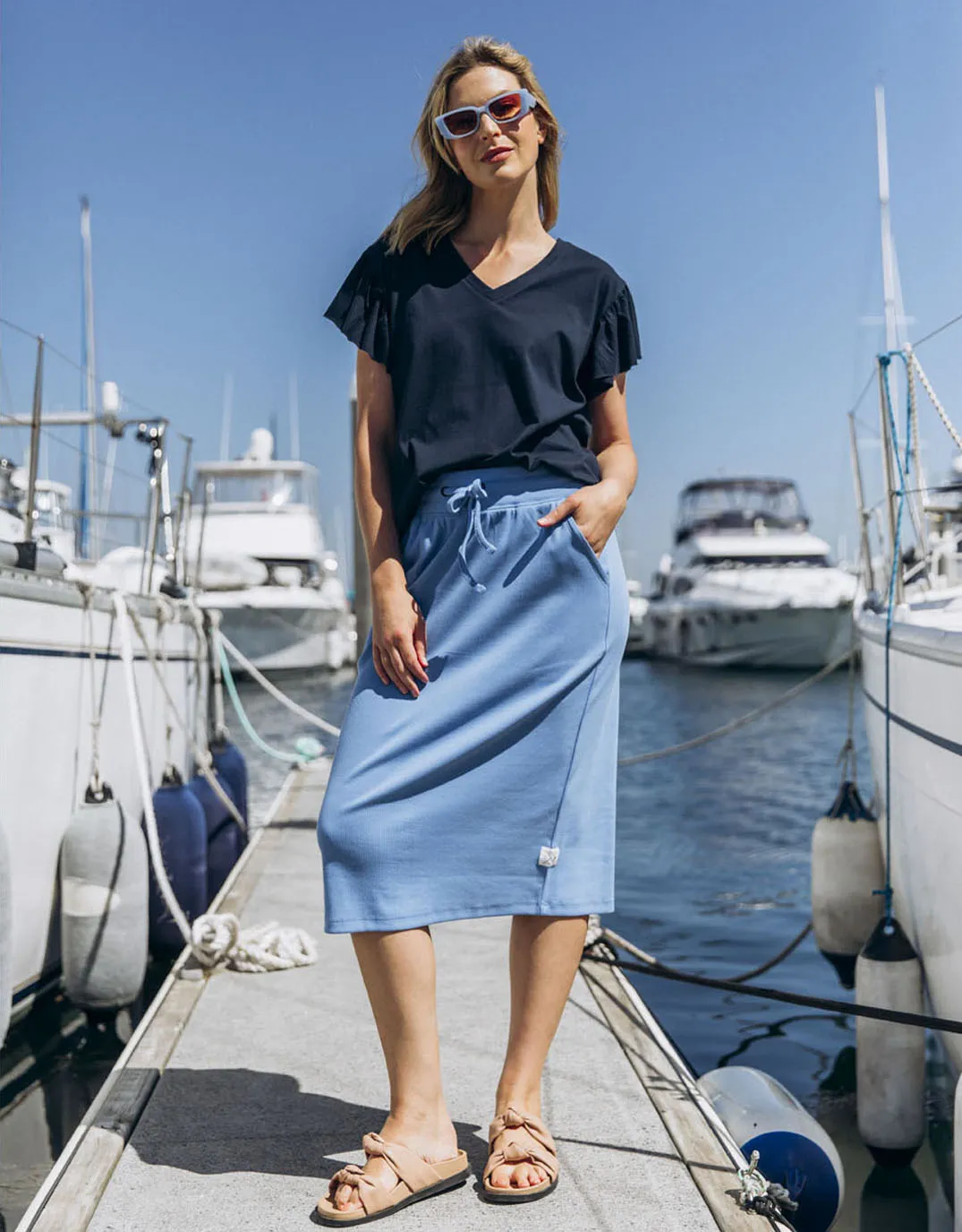 Rib Midi Skirt - Cerulean Blue