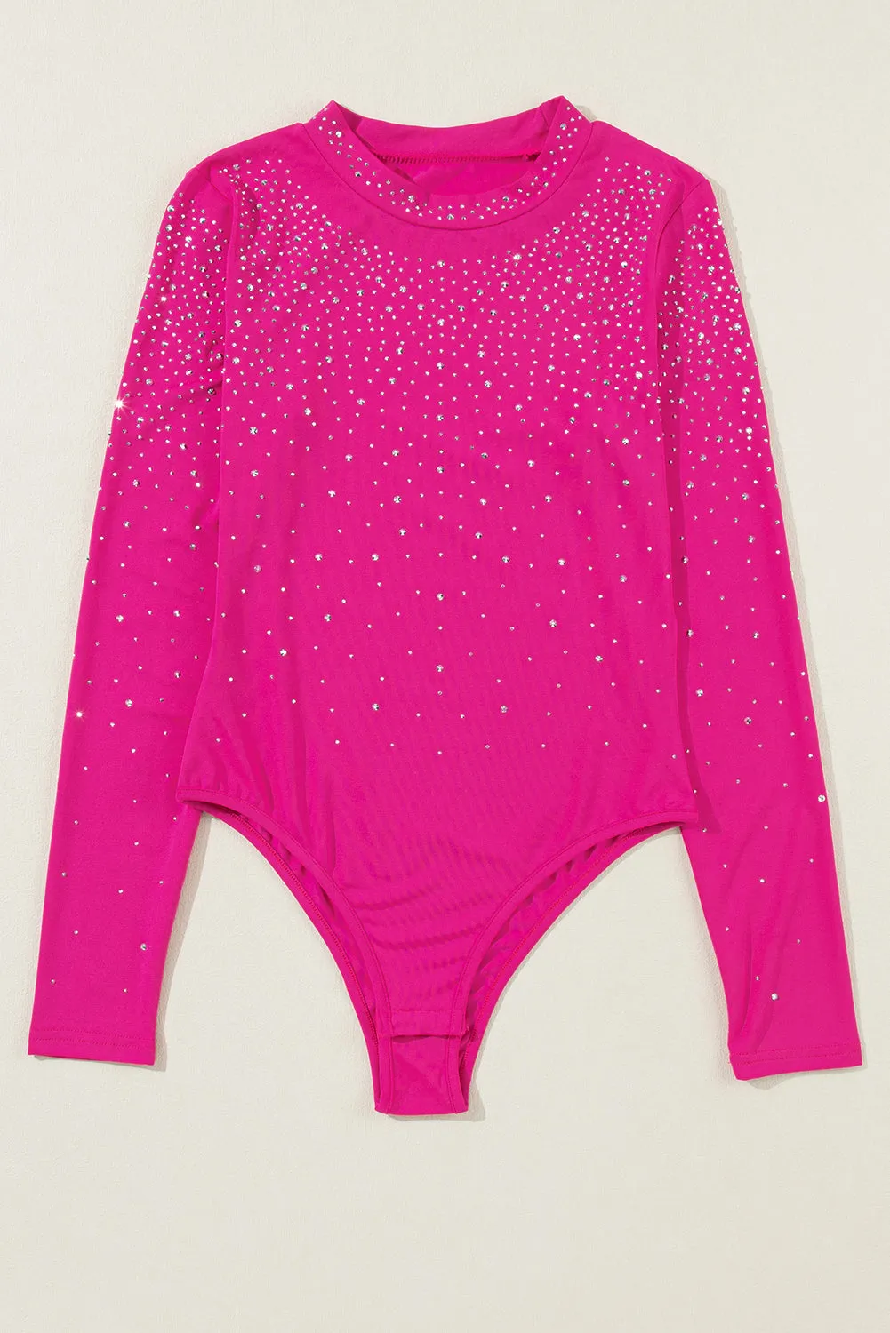 Rose Rhinestone Mesh Long Sleeve Bodysuit