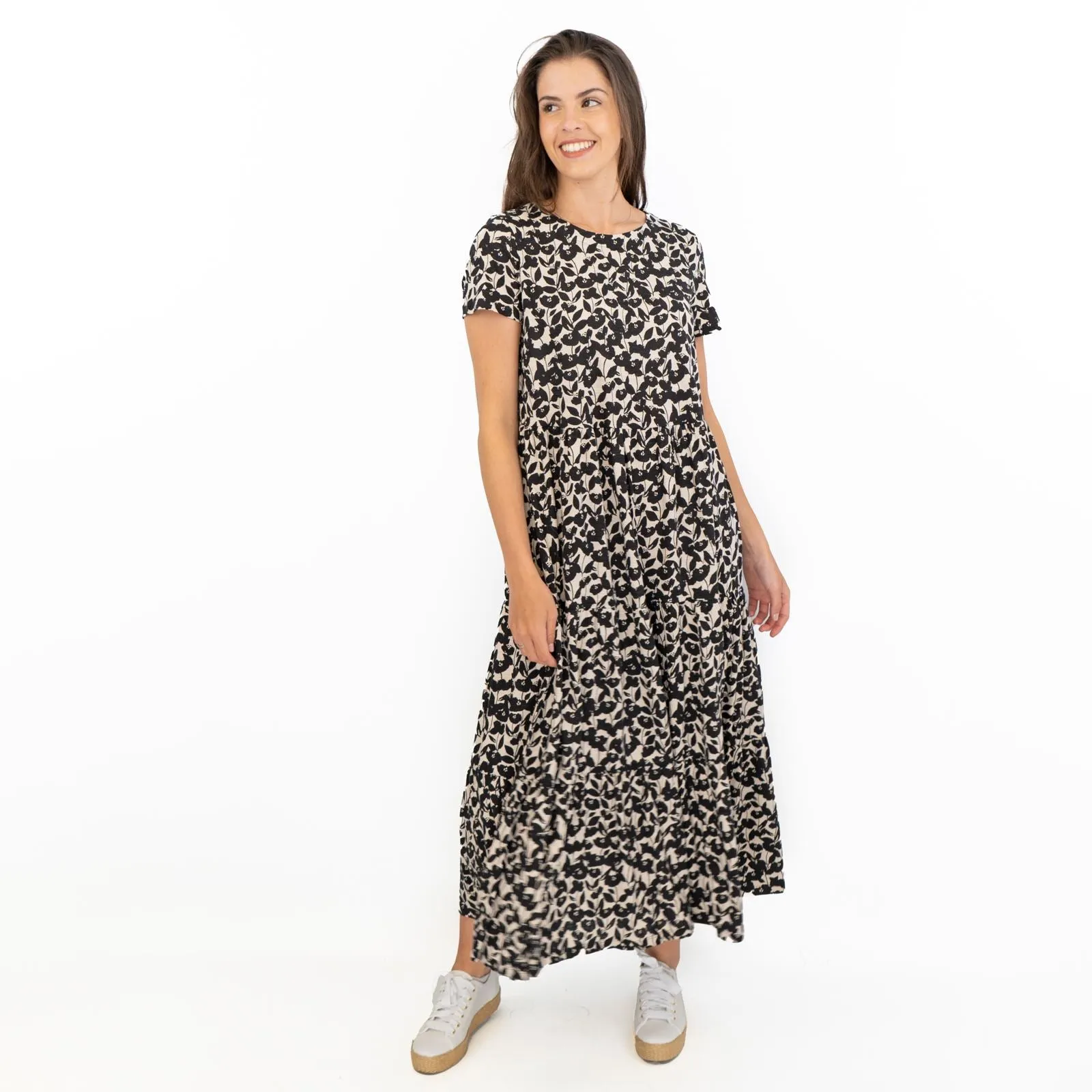 Seasalt Black Floral Line Strokes Midi Dress