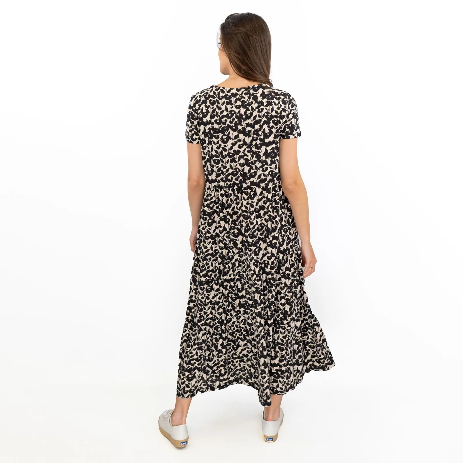 Seasalt Black Floral Line Strokes Midi Dress