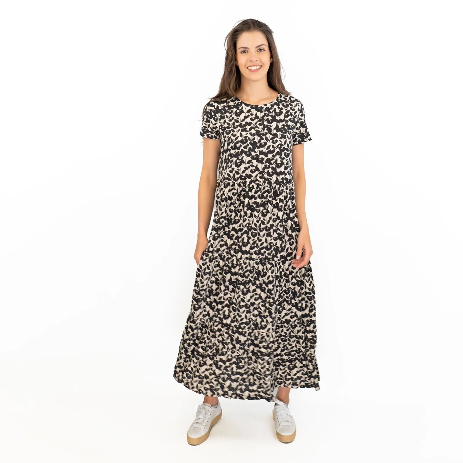 Seasalt Black Floral Line Strokes Midi Dress